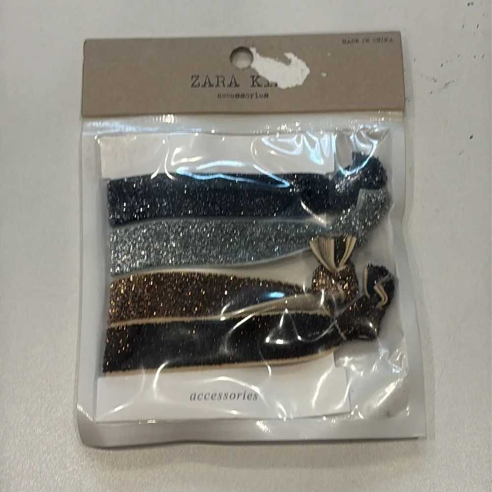 Zara Kids Glitter Hair Accessories Set - Black, Silver, Brown, and Navy Bow